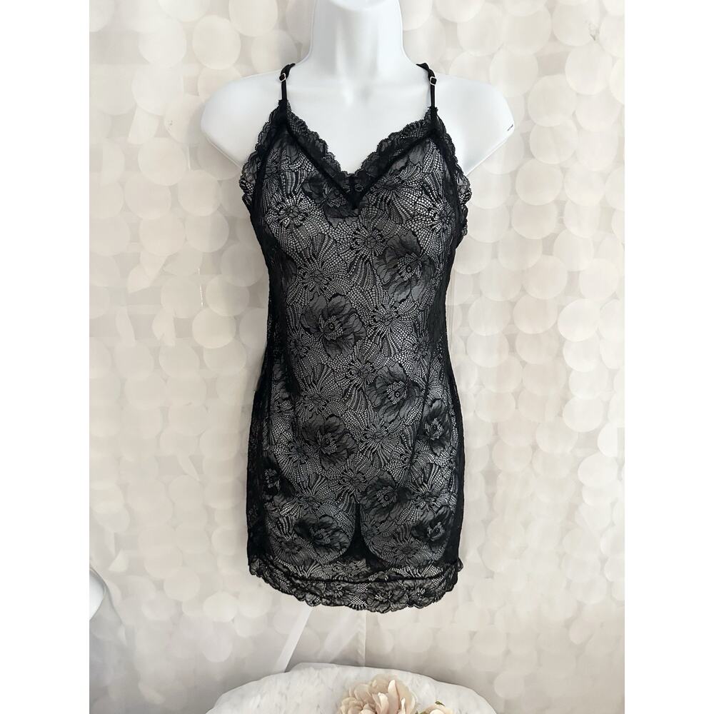 Victorias Secret Black Lace Slip Dress Size Large Scalloped Hem
